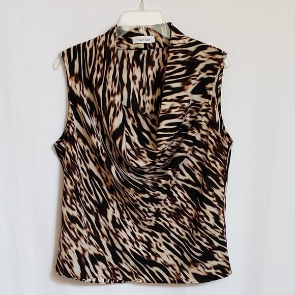 Calvin Klein Tops - Calvin Klein - Brown and Tan Animal Print Blouse.  Size Large